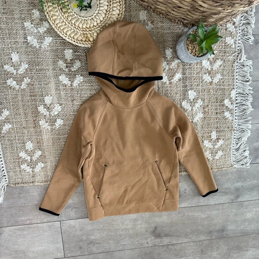 Old Navy Boy’s Active Dynamic Fleece Tan Hoodie Sweatshirt with Black Trim
